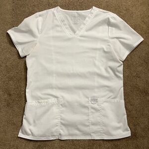 Cherokee Workwear Women's V-Neck Solid White Scrub Top (Size Medium)
